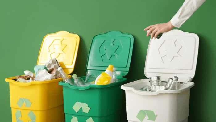 Les différentes poubelles de tri sélectif.